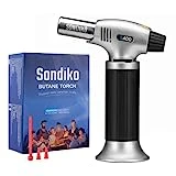 Sondiko Butane Torch S400, Refillable Kitchen Lighter, Fit All Butane Tanks Blow Torch with Safety Lock and Adjustable Flame for Desserts, Creme Brulee, and Baking—Butane Gas Is Not Included