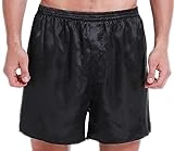 Lavenderi Men's Silk Satin Boxer Shorts, Pajama Shorts (Black, Medium)