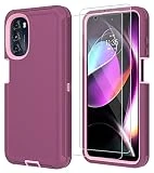 Qinmay Case with HD Screen Protector (2 Packs),(Not for Motorola G Stylus 5G 2022), G 5G 2022 Phone Case 3 in 1 Heavy Duty Case Compatible with Moto G 5G 2022 (WineRed Pink)