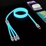 iPhone LED Light Up Flowing Charging Cable 4Ft Multi 3 in 1 USB Universal Fast Charging Cord with Lightning+Type C+Micro USB Connectors Adapter for Android/Apple/iOS/Samsung/LG/Huawei/iPhone/pad-Blue