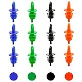 EHOMEA2Z Plastic Liquor Bottle Pourers Color Variety - 12 Pack Classic Bottle Pourers for Alcohol, Leak-Proof, Dishwasher-Safe Pour Spouts for Liquor Bottles