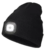 LED Beanie with Light,Unisex USB Rechargeable Hands Free 4 LED Headlamp Cap Winter Knitted Night Lighted Hat Flashlight Women Men Gifts for Dad Him Husband Black