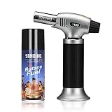 Sondiko Kitchen Torch With Butane included, Butane Torch Lighter Blow Torch with 175 Ml Butane Refill for BBQ, Creme Brulee, Baking.