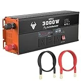 3000 Watt Pure Sine Wave Power Inverter for Vehicle 12V DC to 110V/120V AC Car Inverter with 3 AC US Outlets & 4 USB Ports Supports Induction/Microwave for Home, RV, Outdoor, Camping, Boat New Upgrade