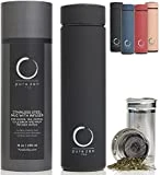 Pure Zen Tea Thermos with Infuser - Stainless Steel Insulated Tea Infuser Tumbler for Loose Leaf Tea, Iced Coffee and Fruit-Infused Water - Leakproof Tea Tumbler With Infuser - 15oz - Black