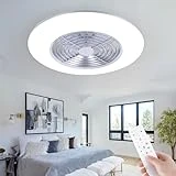 HUMHOLD Bladeless Ceiling Fan with Bright Lights - 24' Low Profile Ceiling Fan 3-Dimmable LED Light, 6 Speed 7 Blades Enclosed Ceiling Fans for Bedroom Living Room