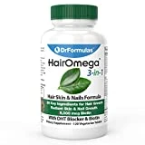 DrFormulas HairOmega 3-in-1 Hair Growth Vitamins with DHT Blocker, Biotin for Women & Men | Hair Skin and Nails Supplement for Hair Loss, 120 Pills