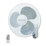 Comfort Zone CZ16WR 16' Quiet 3-Speed Wall Mount Fan with Remote Control, Timer and Adjustable Tilt, White