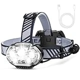 MIOISY Rechargeable Headlamp, 20000 High Lumen Bright 5 LED Head Lamp with Red White Light, IPX4 Waterproof Headlight,8 Mode Head Flashlight for Outdoor Running Hunting Fishing Hiking Camping Gear