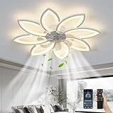 SPEVCH 35' Ceiling Fans with Lights Remote Control, Modern Ceiling Fans with Lights, Bladeless Ceiling Fans Light, Low Profile Ceiling Fan with Light, Flush Mount Ceiling Fan for Bendroom (White)