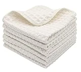 VeraSong Microfiber Kitchen Cleaning Cloth Thick Dish Rags Waffle Weave Washcloths Dish Cloths Ultra Absorbent Odor Free 12inch X 12inch 6 Pack Beige