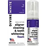 Divine White Dual-Action Stain Removal Aligner/retainer Cleaner and Teeth Whitening Foam- Hydrogen Peroxide-Good for Invisalign, ClearCorrect, SmileDirectClub, Candid -Oral Care-Toothpaste Replacement