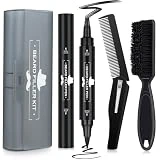 Beard Pen Filler - Beard Pencil Filler for Men with Double Head Design Beard Filling Pen with Brush and Comb - Achieve a Thicker and Fuller Beard - Long Lasting and Water Sweat Proof (Black)