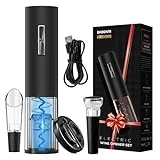 BABONIR Rechargeable Electric Bottle Wine Opener Set - Automatic Electronic Corkscrew with Greeting Card, Vacuum Stopper, Pourer, and Foil Cutter - Ideal Christmas Gift for Wine Lovers, Parties, Bar