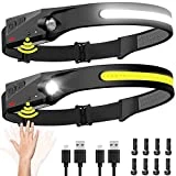 Headlamp Rechargeable 2PCS, 230° Wide Beam Head Lamp LED with Motion Sensor for Adults - Camping Accessories Gear, Waterproof Head Light Flashlight for Hiking, Running, Repairing, Fishing, Cycling