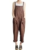 Gihuo Women's Loose Linen Jumpsuit Harem Pants Baggy Overalls Plus Size (Coffee, Small)