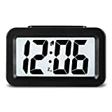 Hense Creative Nightlight Smart Light Alarm Clock Bedside Desk Table Electronic Clock Battery Operated Mute Luminous Alarm Clock with Adjustable Light HA35 (Black)