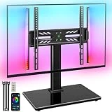 Greenstell TV Stand with LED Lights, Universal Table Top TV Stand for 27-55 inch TVs, Height Adjustable TV Base Stand, Eye Protection, Swivel, Holds up to 88 Lbs, Max VESA 350x350mm