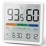 NOKLEAD Hygrometer Indoor Thermometer, Desktop Digital Thermometer with Temperature and Humidity Monitor, Accurate Humidity Gauge Room Thermometer with Clock (White)