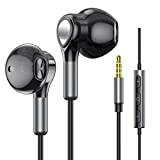 Wired Earbuds Headphones with Microphone, Half in-Ear Headphones with Mic Built-in Volume Control, High Bass Stereo Wired Earphones for iPhone, iPad, Android, MP3, Samsung Most 3.5mm Audio Devices