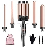 BESTOPE PRO 5 in 1 Curling Wand Set - 3 Barrel Hair Crimper with 4 Interchangeable Ceramic Curling Irons(0.35”-1.25”), Instant Heat Up, Storage Bag & Heat Protective Glove & 2 Clips