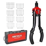 NEXTACK Rivet Gun Kit, 1/4 Pop Rivet Gun with 350 Rivets & 5 Nosepiece, 13' Heavy Duty Two-Handed Riveter Tool Set with Detachable Container for Van, Gutter & Automotive NT300