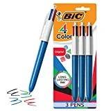 BIC 4 Color Ballpoint Pen, Medium Point (1.0mm), 4 Colors in 1 Set of Multicolor Pens, 3-Count Pack of Refillable Pens for Journaling and Organizing (Pen barrel color may vary)