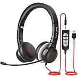 DATAFY USB Headset with Microphone for PC, in-line Wired Computer Laptop Headphones with Noise Cancelling Microphone, Business Headset for Home Office, Online Class Skype Zoom, Foldable On Ear Design