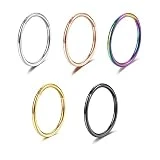 5 Pcs 18G Nose Rings Hoop Set 316L Surgical Steel Earrings Tragus Septum Piercing Cartilage Hoop For Women Men 8mm