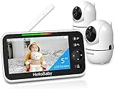 HelloBaby 5’’ Baby Monitor with 26-Hour Battery, 2 Cameras Pan-Tilt-Zoom, 1000ft Range Video Audio Baby Monitor No WiFi, VOX, Night Vision, 2-Way Talk, 8 Languages and Baby Registry Search