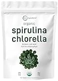 Organic Chlorella Spirulina Tablets, 3000mg Per Serving, 720 Counts, 4 Months Supply, 50/50 Blend Superfood, No Filler, No Additives, Cracked Cell Wall, Rich in Vegan Protein & Chlorophyll