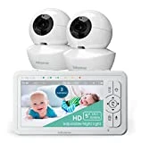 Babysense 5' HD Split-Screen Baby Monitor, Video Baby Monitor with Camera and Audio, Two HD Cameras with Remote PTZ, Night Light, 960ft Range, Two-Way Audio, 4X Zoom, Night Vision, 4000mAh Battery