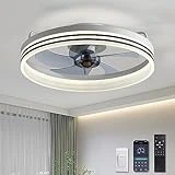 LUDOMIDE Ceiling Fans with Lights, Flush Mount Ceiling Fan with Lights and Remote, 6 Wind Speeds Smart Low Profile Ceiling Fan for Bedroom, Dining Room and Kitchen 20' (White)