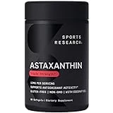 Sports Research Triple Strength Astaxanthin 12mg with Organic Coconut Oil - Antioxidant Supplement, Non-GMO Verified & Gluten Free - 60 Softgels