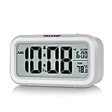 Peakeep Night Light Digital Alarm Clock with Indoor Temperature, Battery Operated Desk Small Clock (White)