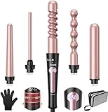 USHOW Curling Iron, 5 in 1 Curling Wand Set, Instant Heat Up Hair Curler with 5 Interchangeable Tourmaline Ceramic Barrels (0.35' to 1.25'), LCD Heat Display, 12 Adjustable Temperature, Include Glove