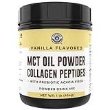 Keto MCT Powder + Collagen + Prebiotic Acacia Fibre, Vanilla, 16oz. MCT Creamer. MCT Oil Powder from Coconuts. MCT Collagen Powder, Grass Fed, Perfect for Keto, 0 Net Carb, Stevia, Erythritol