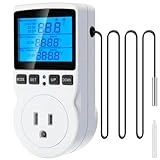 Digital Temperature Controller Thermostat Timer - Reptile Thermostat Controller Day Night Timer 110V Temperature Controlled Outlet Plug Heating Cooling Control with Sensor