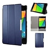 ZZOUGYY Tablet Cover for Google Nexus 7 FHD 2nd Generation, Ultra Slim Magnetic Sleep/Wake Up Folio Stand Lightweight Leather Case for ASUS K009 Google Nexus 7 2th Gen(2013 Release) (Dark Blue)