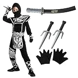 Spooktacular Creations Boys Ninja Costume, Dragon Scales Sliver Ninja Costume for Kids Halloween Parties, Ninja Themed Parties (Small (5-7yr))