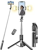 Selfie Stick Tripod with Light, 45'' Extra Long Selfie Sticks with Wireless Remote, Portable Phone Tripod Compatible with iPhone 15 Pro Max/15/14 Pro/14/13, Samsung S22/ S23 Ultra/Android Smartphone