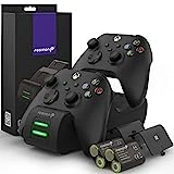 Fosmon Dual 2 MAX Charger with 2x 2200mAh Rechargeable Battery Pack Compatible with Xbox Series X/S(2020), Xbox One/One X/One S Elite Controllers, High Speed Charging Docking Station Kit - Black