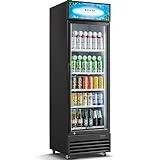 BODEGACOOLER Commercial Glass Door Display Refrigerator Merchandiser,Upright Beverage Cooler with Soft LED Light, Adjustable Shelves and Drink Organizers, 12.5 Cu. Ft,Black
