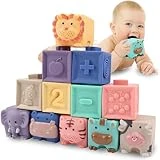 KLT Baby Blocks 12 Pcs-Baby Toys for Toddler Baby Girl Boy 0-3-6-9-7-8-12-18 Months-Soft Stacking Building Blocks-Montessori Infant Teething Chewing Toy-Squeeze Sensory Toys-Newborn Baby Bath Toy