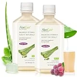 AloeCure USDA Organic Aloe Vera Juice Grape Flavor, Made Within 12 Hours of Harvest, Pure Aloe Juice For Natural Digestive & Immune Suport, Naturally Supports Balanced Stomach Acidity, 2x500ml Bottle