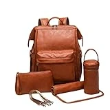 Dezhao Diaper Bag Backpack,Mom bag,mother bag,Fashion Leather Mommy Backpacks,PU Leather(Brown)