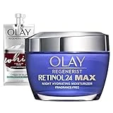 Olay Regenerist Retinol 24 Max Moisturizer, Retinol 24 Max Hydrating Night Face Cream, Fragrance-Free Non Greasy Feeling 1.7 oz, Includes Olay Whip Travel Size for Dry Skin