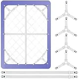 Bed Sheet Holder Straps, 4+2 Set, 2 more Straight Sheet Straps for the Mattress Middle and 4 Triangle Sheet Clips for Corners, Adjustable Elastic Sheet Stays Keepers Fasteners to Hold Sheet in Place