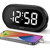 USCCE Small LED Digital Alarm Clock with Snooze, Easy to Set, Full Range Brightness Dimmer, Adjustable Volume with 5 Alarm Sounds, USB Charger, 12/24Hr, Compact Clock for Bedrooms, Bedside, Desk