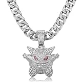 IDRUPACE Miami Mens Cuban Link Chain Silver Gold Plated Bling Cuban Necklace Diamond Chain for Men 13MM iced out chain Hip Hop Jewelry (Silver Chain+Elves Pendant, 18.0 Inches)
